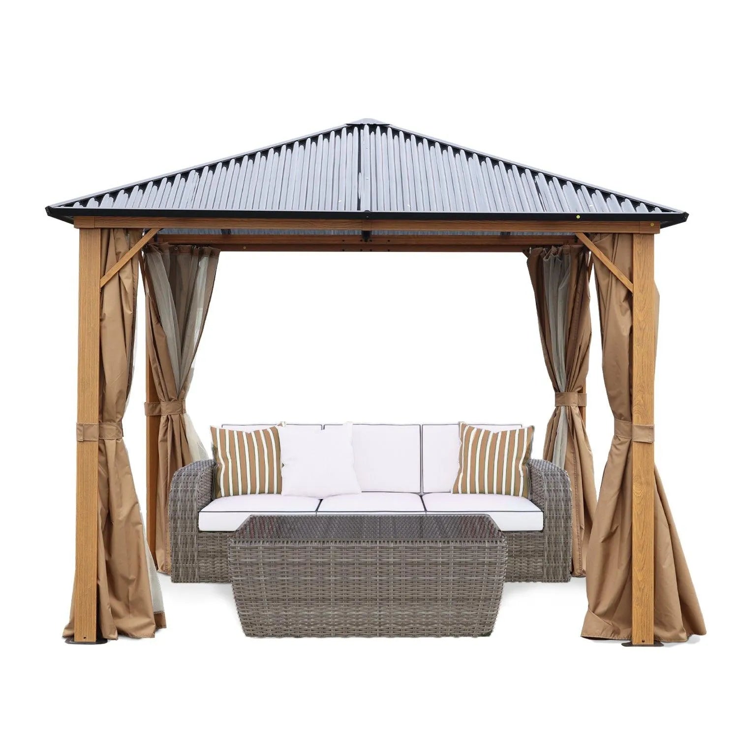 10'x10'/10'x12' Wooden Finish Coated Aluminum Frame Gazebo with Polycarbonate Roof - Aoodor